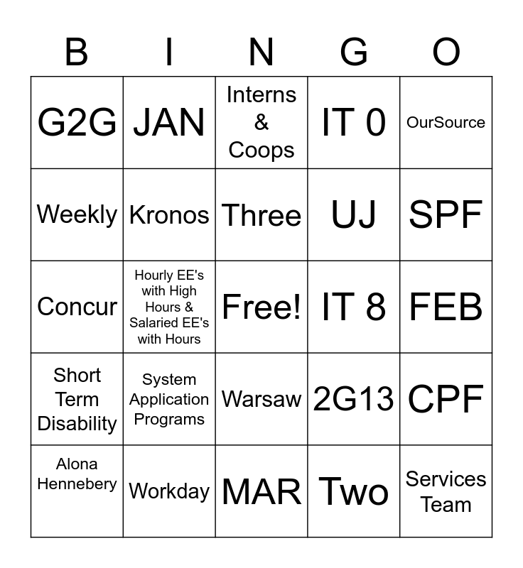 Services Team Bingo Card