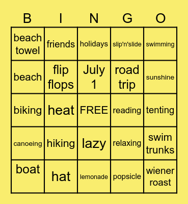 SUMMER BINGO Card