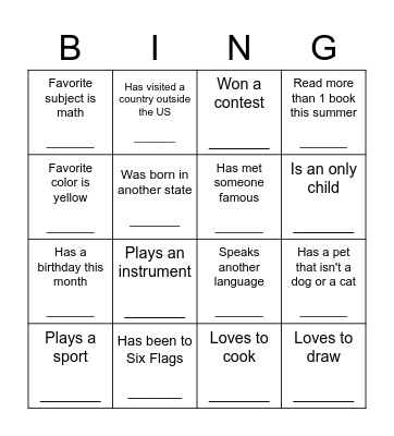 Human Scavenger Hunt Bingo Card
