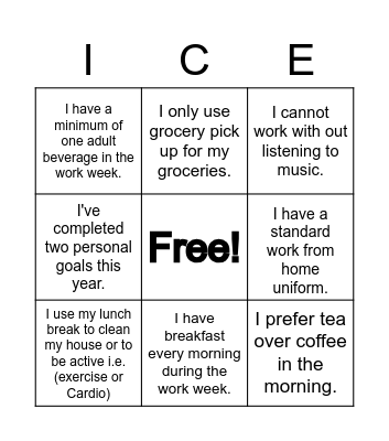 Ice breaker Bingo Card