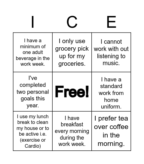Ice breaker Bingo Card