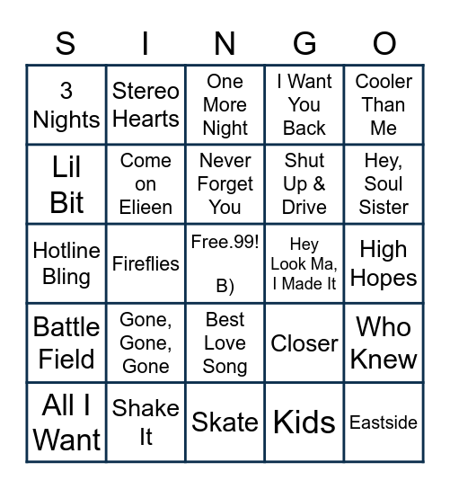 Music Bingo Card