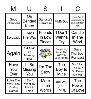90's NUMBER ONES Bingo Card