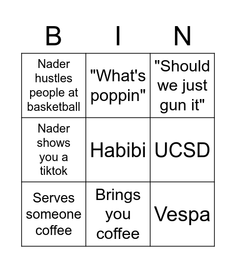 Nader Bingo Card