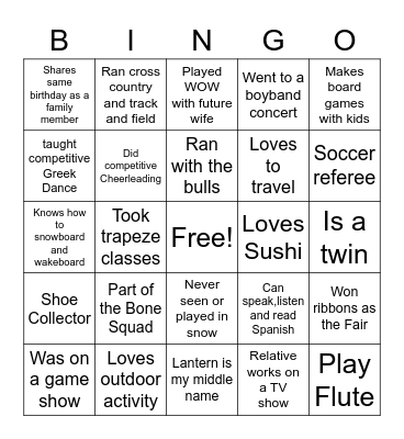 People Bingo Card