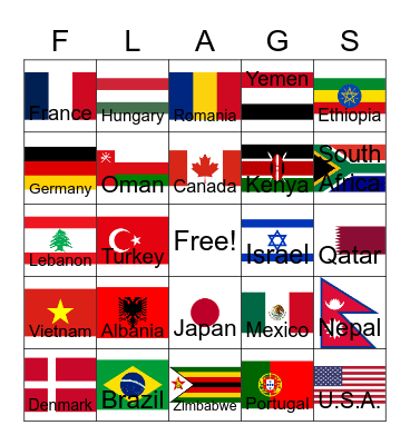 Flags of the World Bingo! Bingo Card