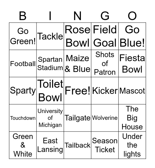 College Football Bingo Card