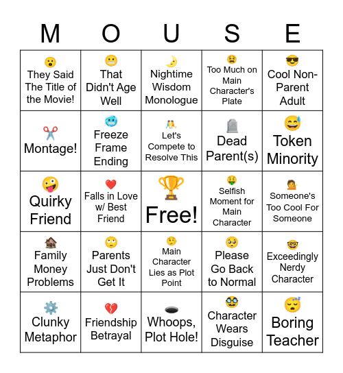 Disney Channel Original Movie Bingo Card