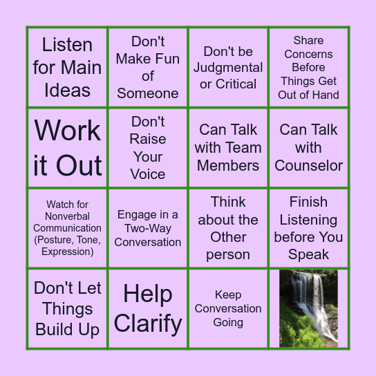 Communication Bingo Card