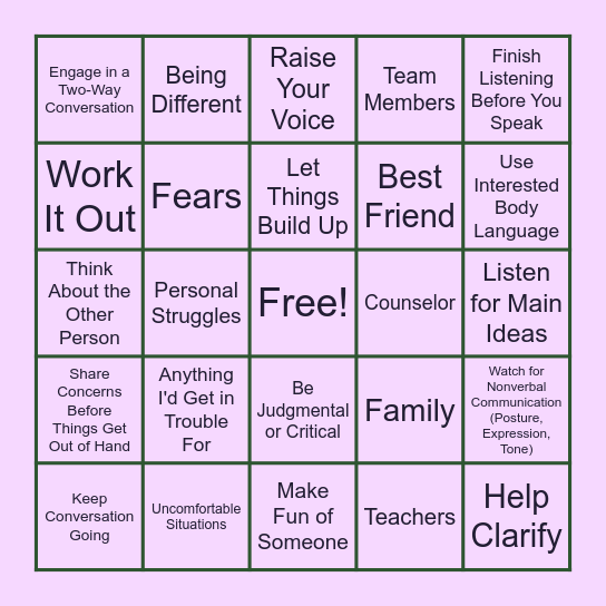 Communication Bingo Card