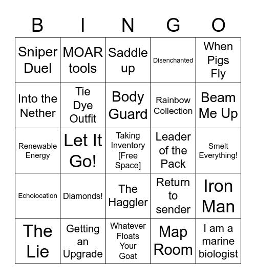 Minecraft Achievement Bingo Card