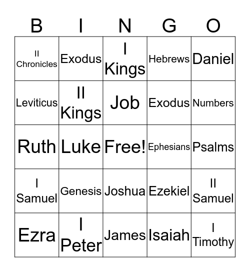 Books of the Bible Bingo Card