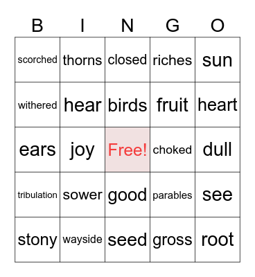 Parable of the Sower Bingo Card