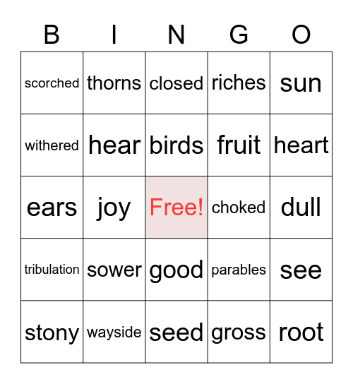 Parable of the Sower Bingo Card