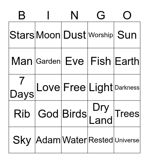 Creation Story Bingo Card