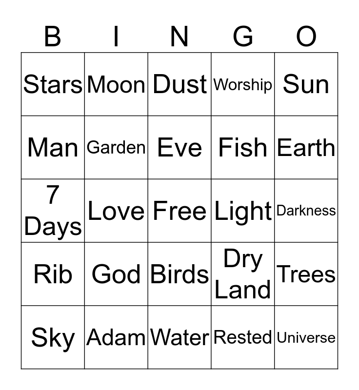 Creation Story Bingo Card