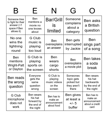 BEN BINGO 16 JUNE 2022 Bingo Card