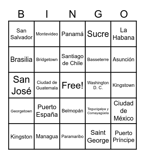 Bingo de capitales Bingo Card