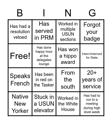 USUN Bingo - Find Someone Who... Bingo Card