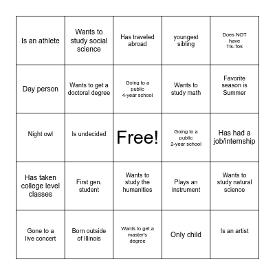 Get to know U! Bingo Card