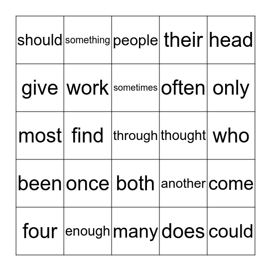 Irregular Sight Word Bingo Card