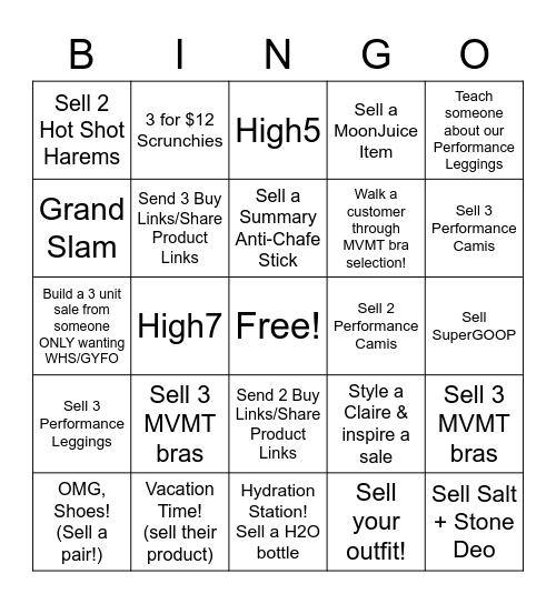 Service + Selling BINGO Card
