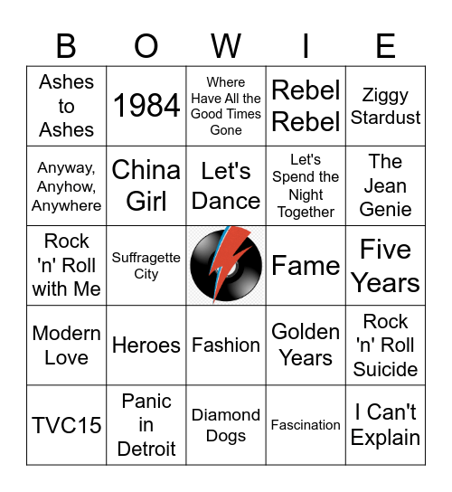 David Bowie Only Bingo Card