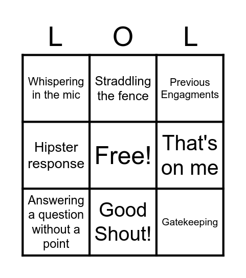 Cheeser Bingo Card