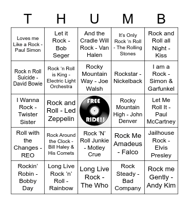 Rock N Roll Titles Bingo Card
