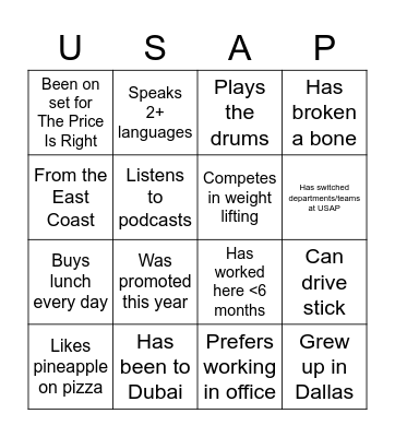 USAP BINGO Card