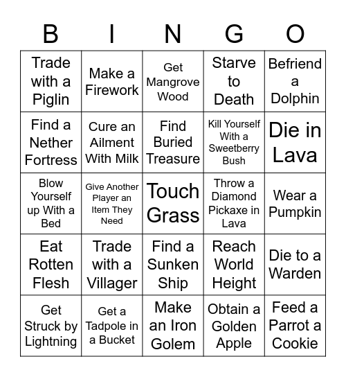 Minecraft Bingo Card