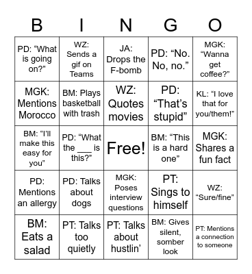 BINGO: WENDY Bingo Card