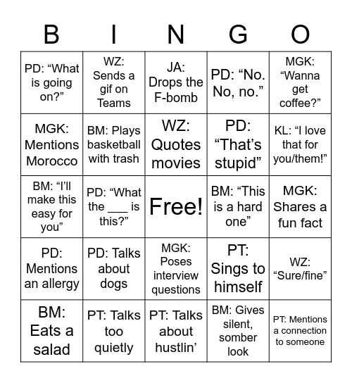 BINGO: WENDY Bingo Card
