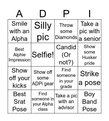 Alpha Delta Pi Chapter Retreat  Bingo Card