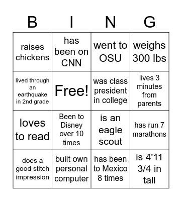 Team Allen All Stars Bingo Card