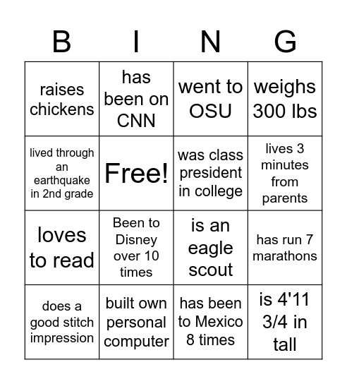 Team Allen All Stars Bingo Card