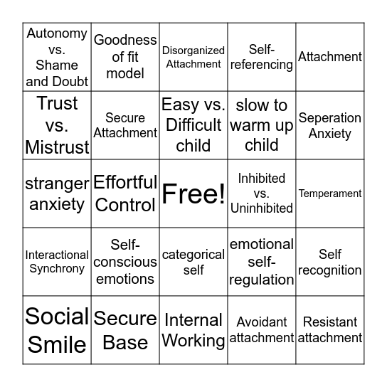 Emotional-Social Development BINGO Card