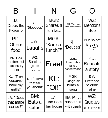 PM BINGO: PATRICK Bingo Card