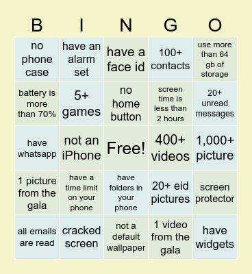 What's On Your Phone Bingo Card