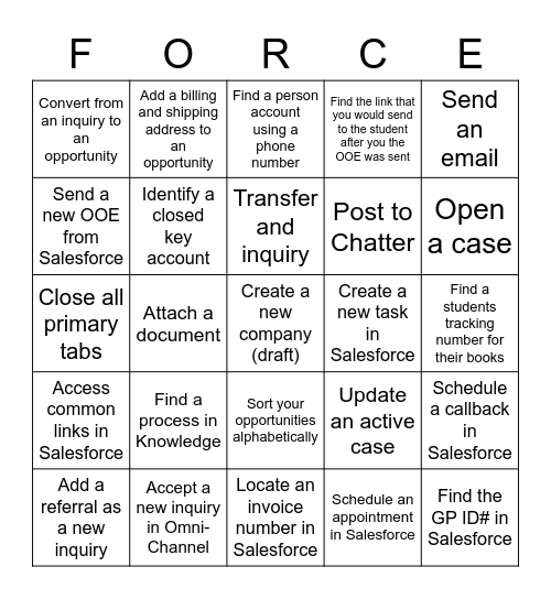Salesforce  Bingo Card