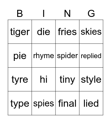 i words Bingo Card