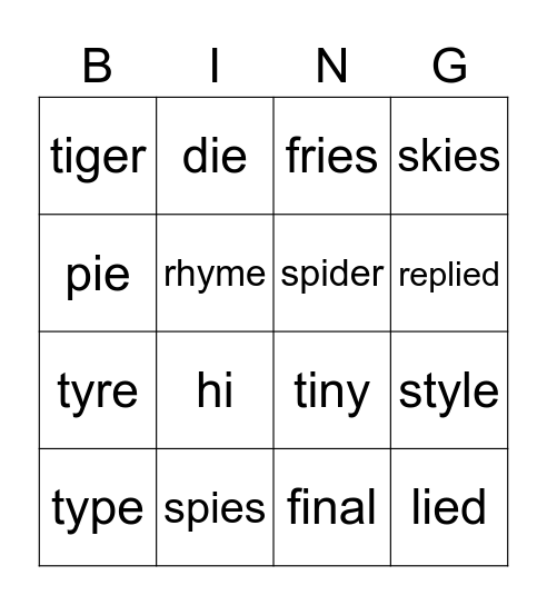 i words Bingo Card