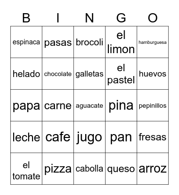 Loteria de Comida Bingo Card