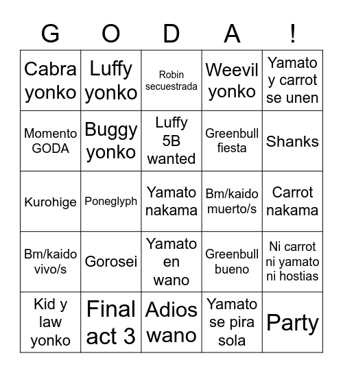 One piece 1053 Bingo Card