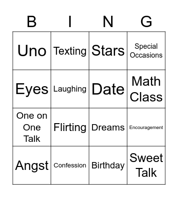 Phoebe & Will Bingo Card