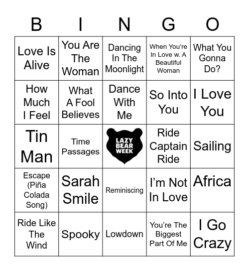 Yacht Rock Bingo Card