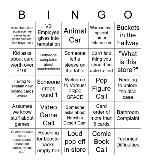 Versus Shift Bingo Card