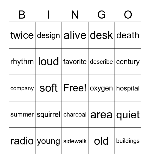 3rd and 4th Grade Bingo Card