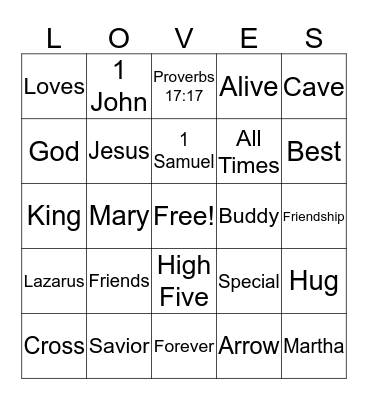 Friendship Bingo Card