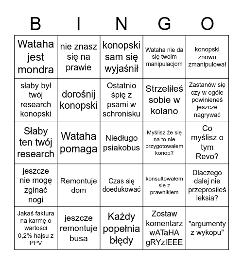 BINGO WARDĘGA Bingo Card